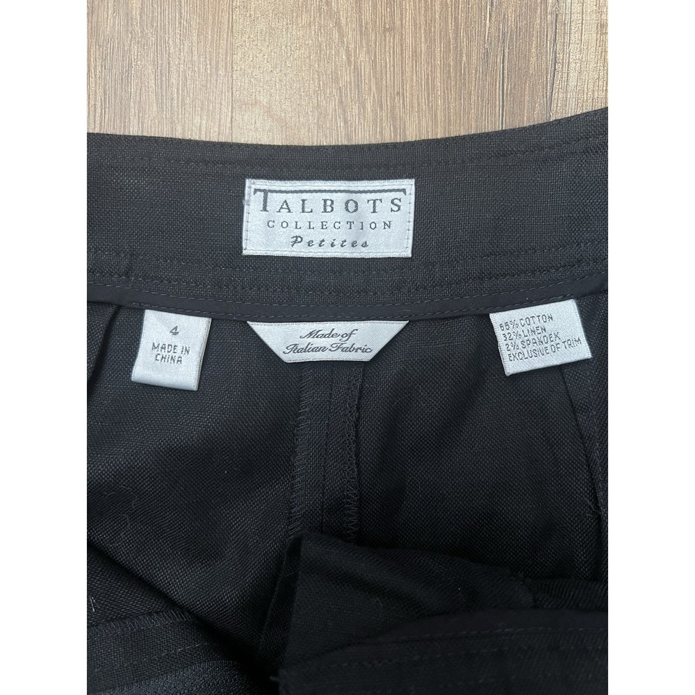 Talbots Petite Black Dress Pants Lace Trim Lined Cotton Linen Blend Sz 4 - Picture 7 of 12